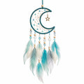 Attrape-rêves lune 30 cm bleu turquoise à plumes style bohème