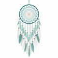 Attrape-rêves mural 40 x 90 cm en fils turquoise blanc avec plumes style bohème