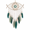 Attrape-rêves suspendu 40 x 75 cm en corde beige vert et blanc style bohème