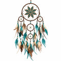 Attrape-rêves 40 x 85 cm en plumes et perles turquoise marron décoration murale bohème