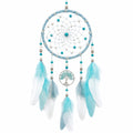 Attrape-rêves mural 30 x 75 cm bleu blanc en plumes et perles style bohème