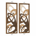 Décoration murale lot de 2 panneaux 30 x 90 cm en bois marron style abstrait