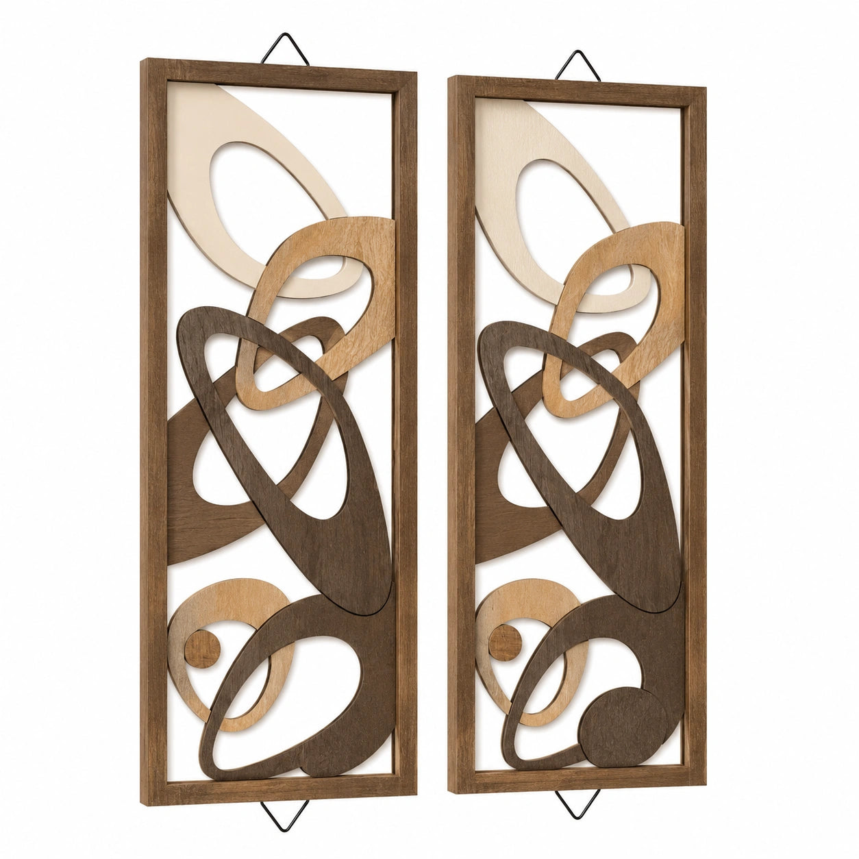 Décoration murale lot de 2 panneaux 30 x 90 cm en bois marron style abstrait