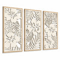 Lot de 3 panneaux muraux 30 x 90 cm en bois beige naturel à motif floral tropical