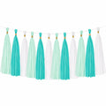 Guirlande à pompons 250 x 35 cm en papier turquoise menthe blanc et doré pour décoration de fête