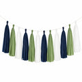 Guirlande décorative à pompons 180 cm papier bleu marine vert blanc style festif