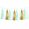 Guirlande à pompons 300 x 35 cm en papier vert menthe blanc doré décoration de fête