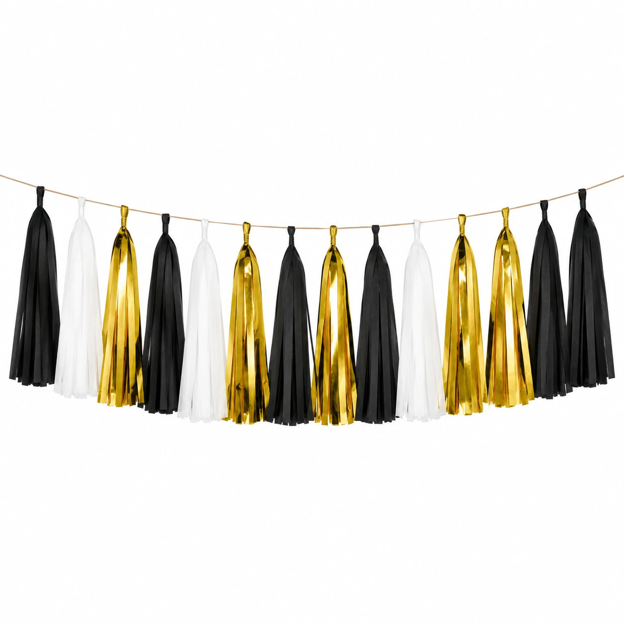 Guirlande décorative 150 x 30 cm en papier noir blanc doré à suspendre pour fête