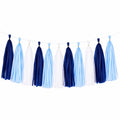 Guirlande à pompons en papier 300 cm bleu marine bleu clair blanc décoration suspendue