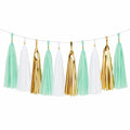 Guirlande à pompons 180 cm en papier menthe blanc doré pour décoration de fête