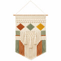 Tenture murale macramé 50 x 85 cm coton écru vert ocre décoration bohème