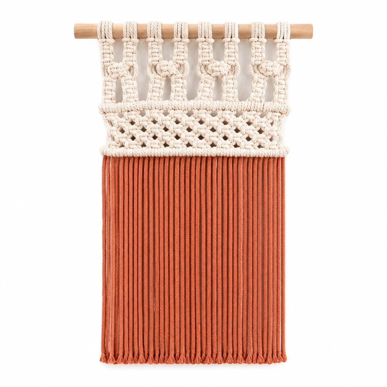 Tenture murale 50 x 90 cm en coton écru terracotta style macramé décoratif