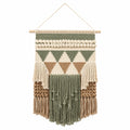 Tenture murale tissée 45 x 80 cm en fibres textiles vert sauge beige marron à franges