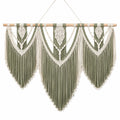 Tapisserie murale en macramé 100 cm x 110 cm coton vert sauge et écru style bohème