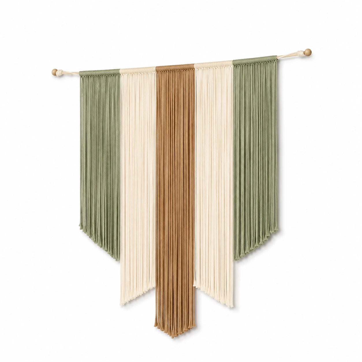 Tapisserie murale 90 x 110 cm en fils tressés vert sauge beige marron style bohème