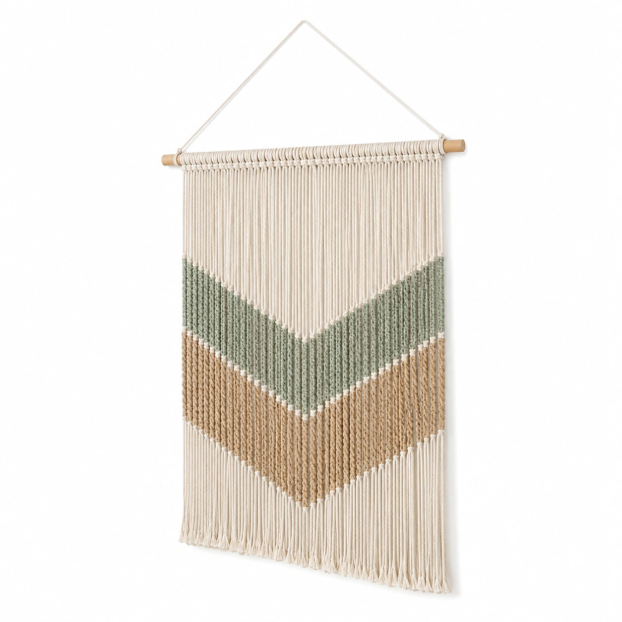 Tapisserie murale macramé 50 x 90 cm coton beige vert sauge style bohème