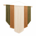Décoration murale tissée 70 x 90 cm en corde de coton vert beige terracotta style bohème à suspendre