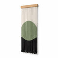 Tapisserie murale 40 x 100 cm en coton vert noir et blanc avec barre en bois style bohème