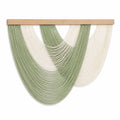 Décoration murale tissée 120 x 100 cm en coton vert et blanc avec barre en bois style bohème