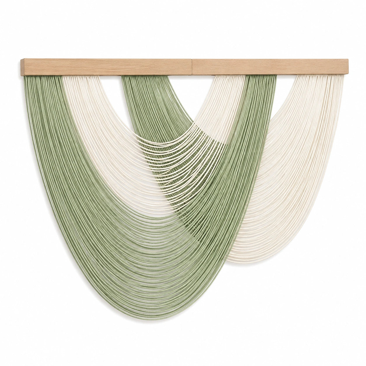 Décoration murale tissée 120 x 100 cm en coton vert et blanc avec barre en bois style bohème