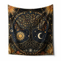 Tenture murale 150 x 130 cm en polyester noir doré motif arbre céleste décoration intérieure