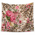 Tapisserie murale 150 x 150 cm en polyester motif léopard et fleurs style bohème