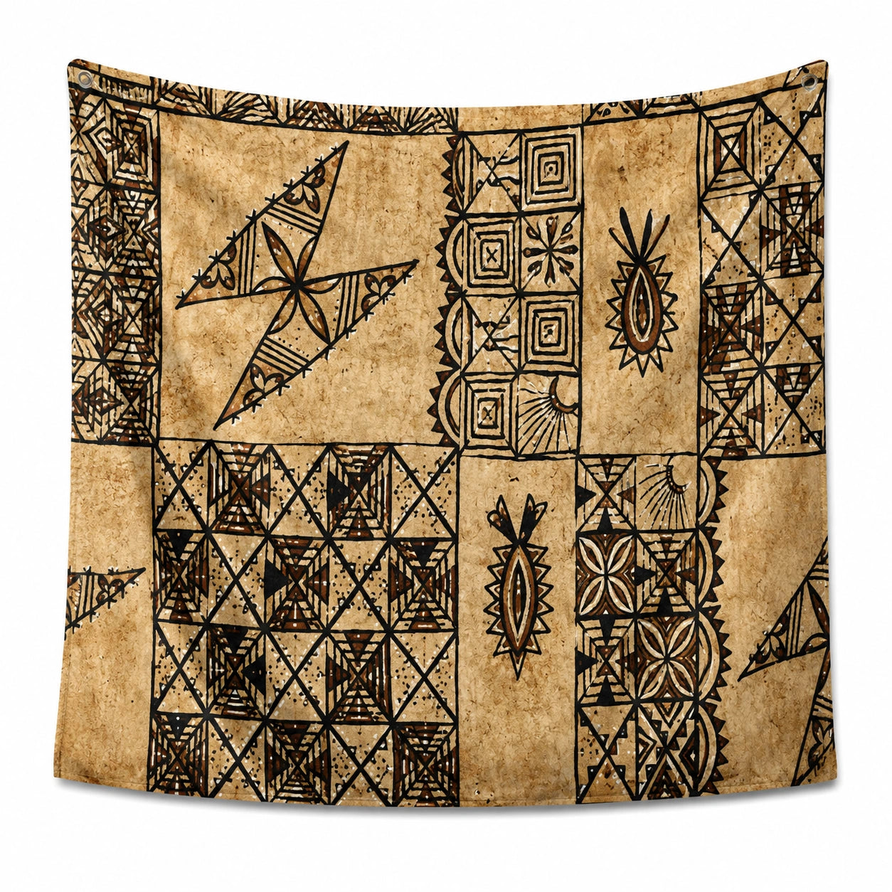 Tapisserie murale 150 x 150 cm en polyester beige et marron à motifs géométriques décoratifs